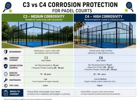 C3 vs C4 Corrosion Protection for Padel Courts